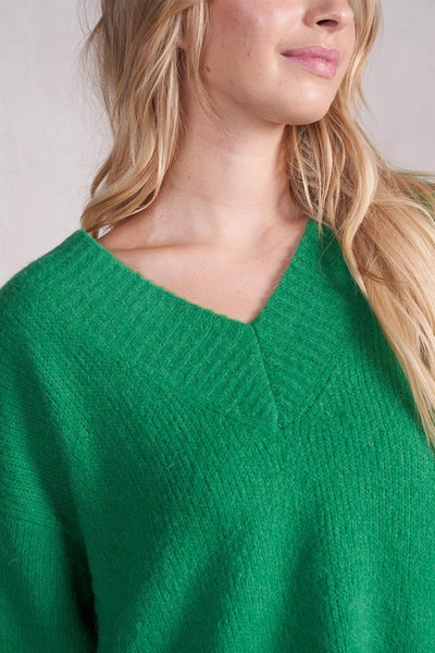 Jennie V-Neck LS Knit Sweater- Kelly Green