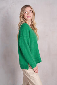 Jennie V-Neck LS Knit Sweater- Kelly Green