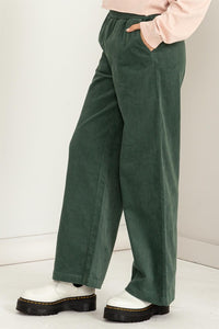 Comfort Wave Wide Leg Corduroy Pant- Gray Green