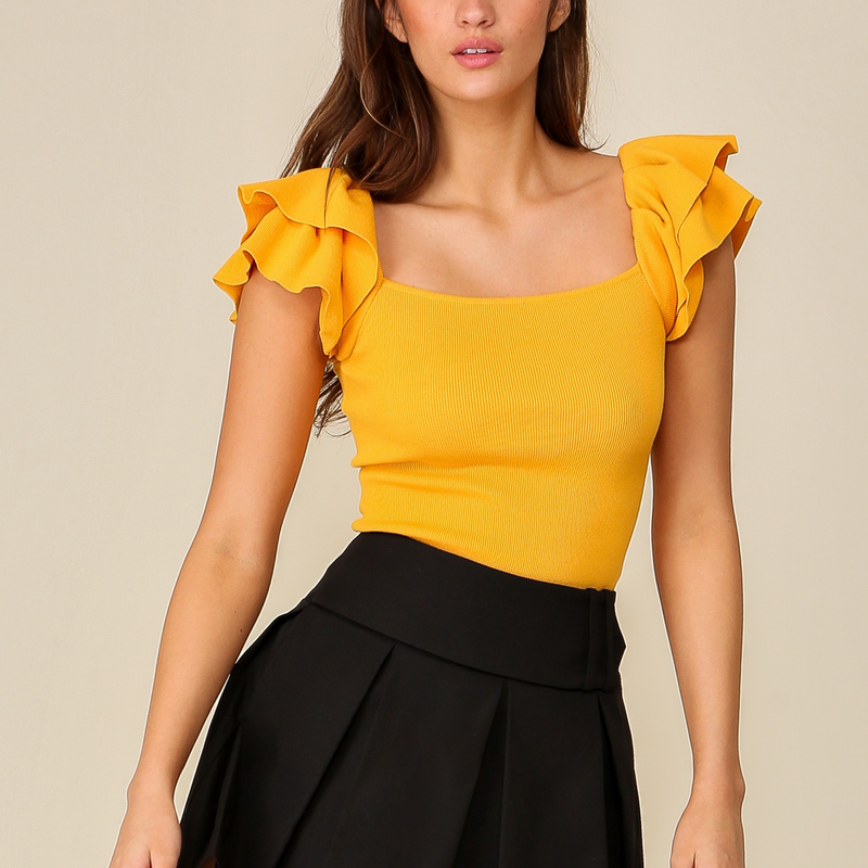 Ruffle Sleeve Top- Gold