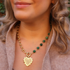 Intricate Heart Charm Necklace- Emerald