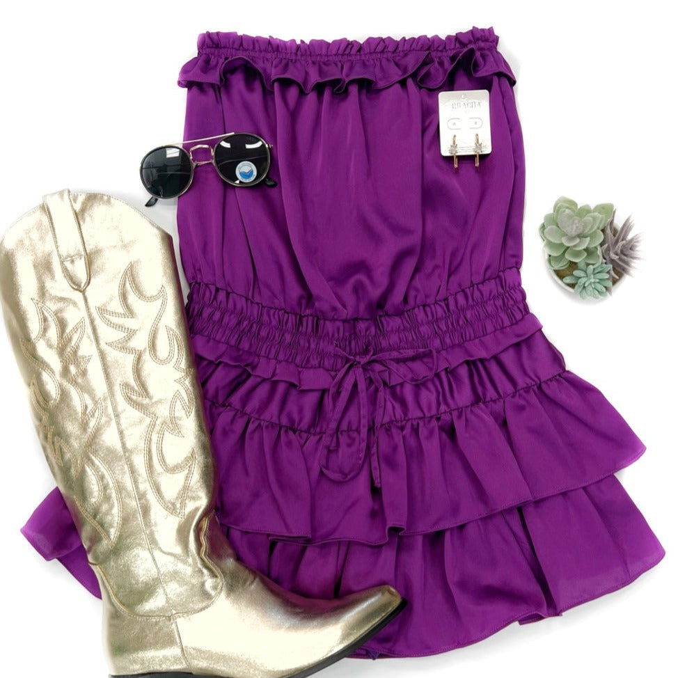 Strapless Satin Romper- Purple