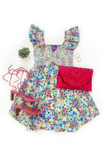 Reset By Jane Floral Vibe Mini Dress- Blue/Pink