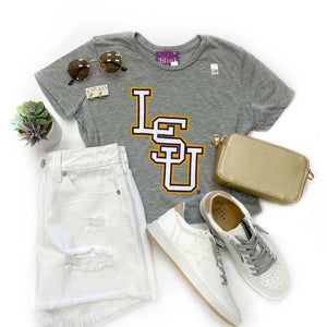 LSU Tigers Cropped Tee- Grey