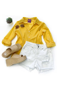 Jean Therapy Linen Button down- Bright Yellow