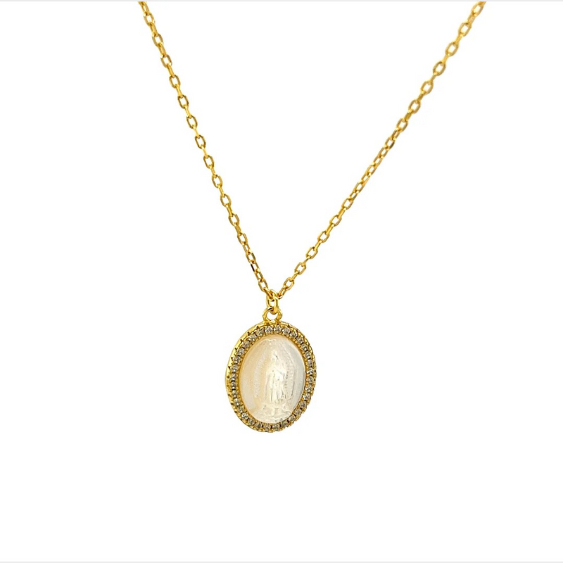 Bara Boheme Virgin Mary Necklace- mother of pearl/ gold