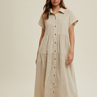 Sydney Corduroy Midi Dress- Cream/ Choco