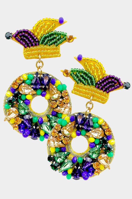 Jeweled Mardi Gras King Cake Earrings