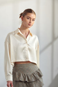 Satin Cropped Button Up