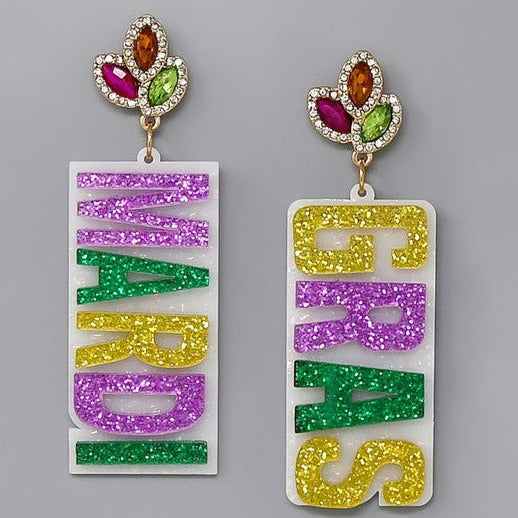 Acrylic Mardi Gras Earrings