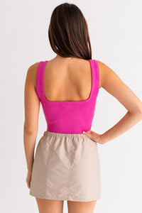 Square Neck Knit Tank- Pink
