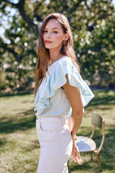 Ruffle Short Sleeve Poplin Top