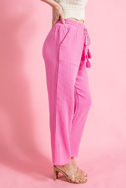 Drawstring Pocket Pants- Bubble Pink