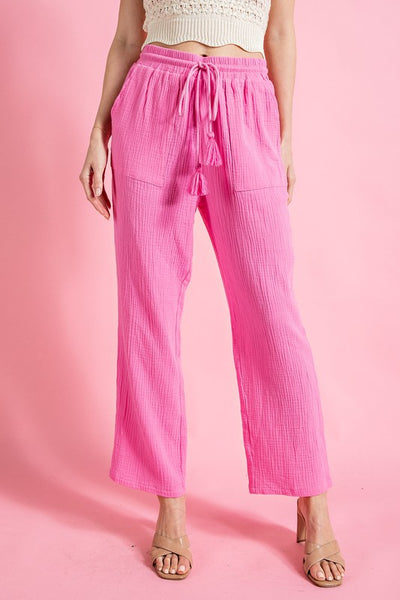 Drawstring Pocket Pants- Bubble Pink