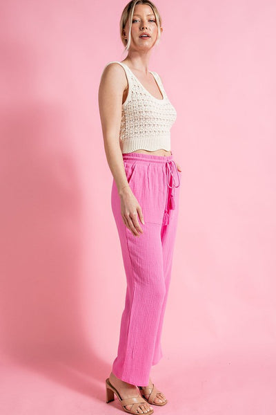 Drawstring Pocket Pants- Bubble Pink