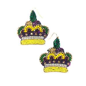 Beaded Mardi Gras Crown Earrings