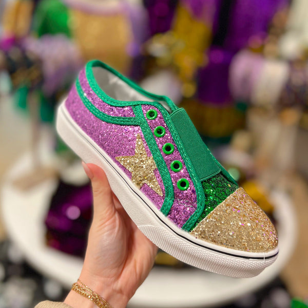 Mardi Gras Glitter Slip On Sneakers